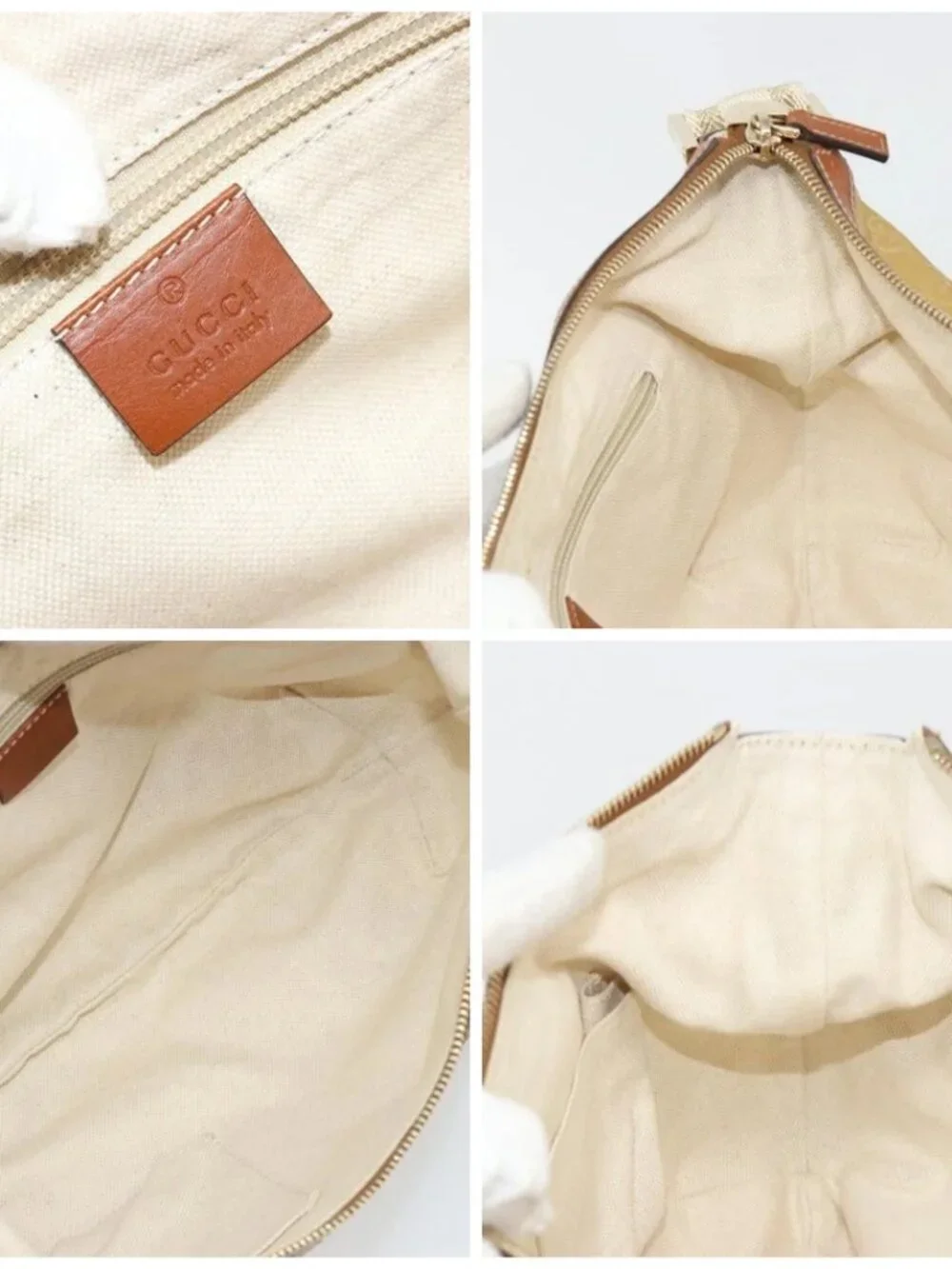 GUCCI GG Canvas Shoulder Bag Nylon Beige Gold 181092 Auth 178909